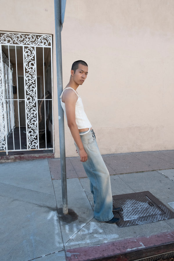 (PRE-ORDER) Kato Relaxed Flare Jean in Raw Indigo, Sun, and Kyle Olive