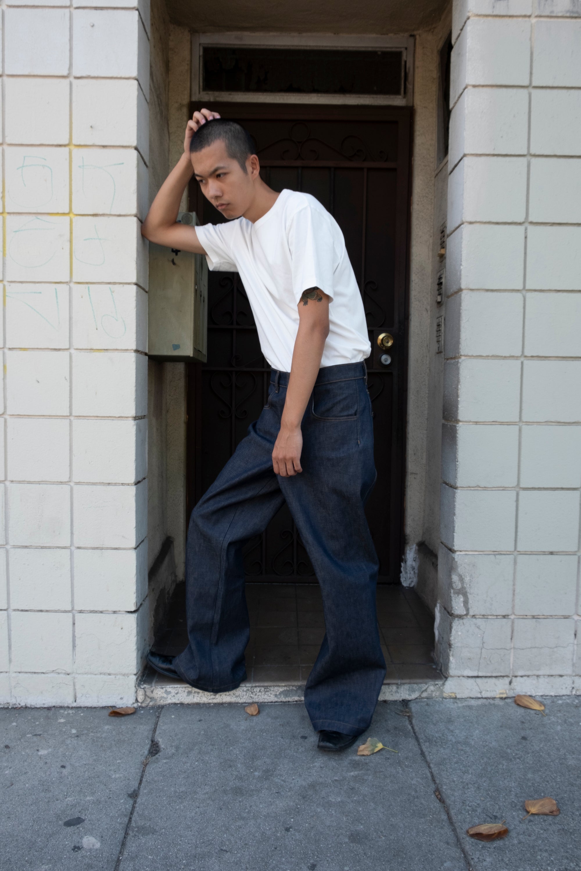 (PRE-ORDER) Kato Relaxed Flare Jean in Raw Indigo, Sun, and Kyle Olive